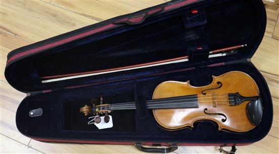 A three quarter size German violin c.1910 L.O.B. 13